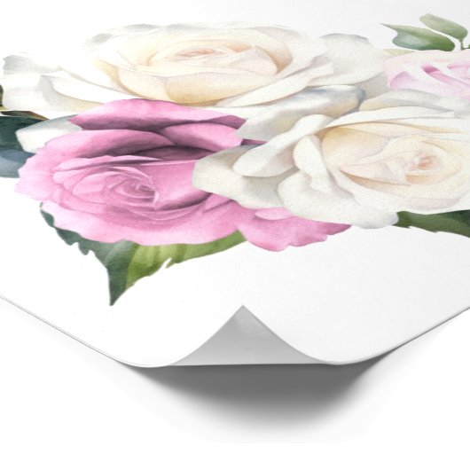 9 Tafel Roze Witte Roos Bloemen Zitting Grafiek Poster (Hoek)
