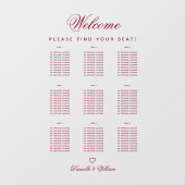 9 Tafel Transparant Burgundy Trouw zitplaatskaart Raamsticker (Vel)