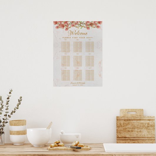 9 Tafelbruiloft Grafiek roze Magnolia Marble Poster (Keuken)