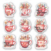 9 Tasses de Noël Autocollant Vinyle Découpe sur Me (Devant)