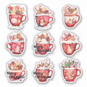 9 Tasses de Noël Autocollant Vinyle Découpe sur Me (Devant)