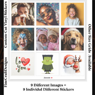 9 Vierkante Individuele Foto/Beeldcollage op Maat Sticker