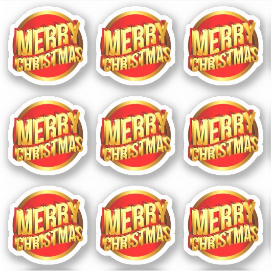 9 Vrolijk kerstfeest 3D-effect Rood Gold Text Kiss Sticker (Voorkant)