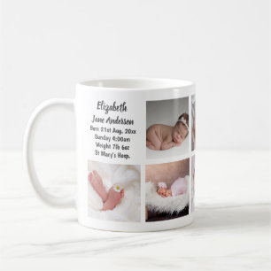 9 x Photo Collage Newborn Baby Birth Stats New Mom Koffiemok