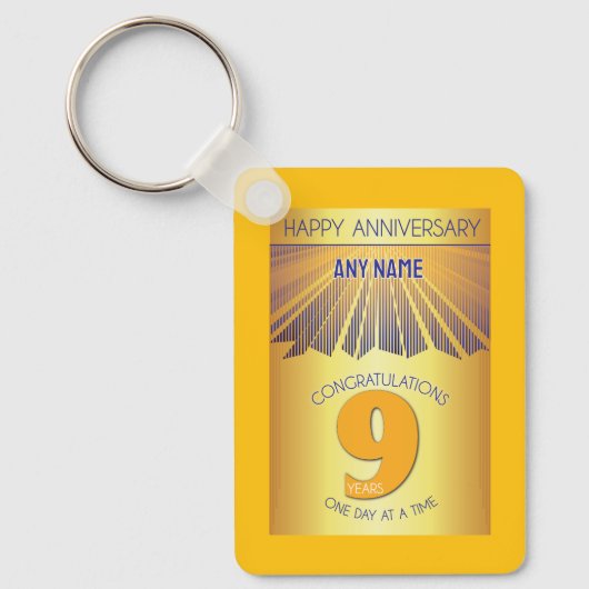 9 Year Sober Anniversary | Golden Ray 12 Step Sleutelhanger (Voorkant)