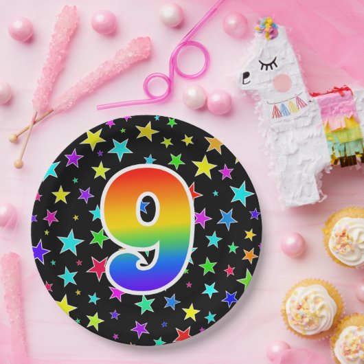 9de evenement: Vet, Fun, kleurrijke regenboog 9 Papieren Bordje (Feest)