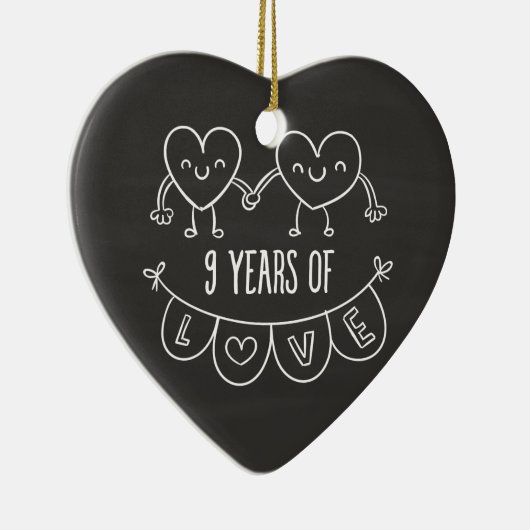 9de Jubileum - Gift Chalk Hearts Keramisch Ornament (Rechts)