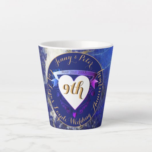 9de Jubileum Lapis Lazuli Kleur Latte Mok (Voorkant)