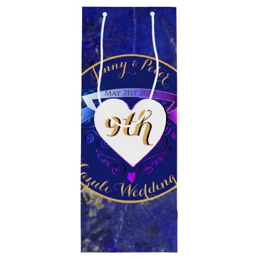 9de Jubileum Lapis Lazuli Kleur Wijn Cadeautas (Achterkant)