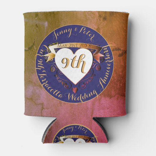 9de Jubileum van het huwelijk van Terracotta Lapis Blikjeskoeler (Voorkant)