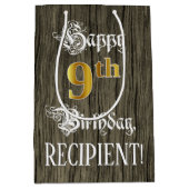 9de verjaardag: Faux Gold look & Faux Wood Pattern Medium Cadeauzakje (Voorkant)