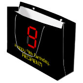 9de verjaardag: Red Digital Clock Style "9" + naam Groot Cadeauzakje (Voorkant Gekanteld)
