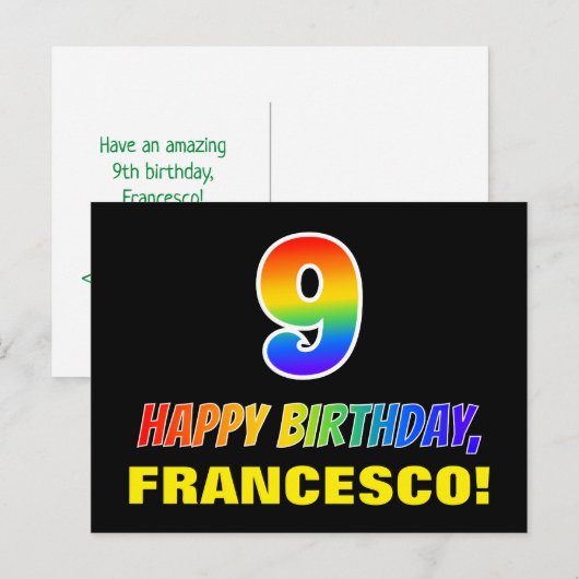 9de verjaardag: Vet, Vun, eenvoudig, regenboog 9 Briefkaart (Voorkant / Achterkant)