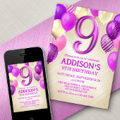 9e anniversaire Ballons roses Invitation