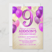 9e anniversaire Ballons roses Invitation (Devant)