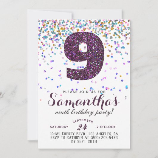 9e anniversaire Confetti Invitation (Devant)