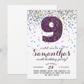 9e anniversaire Confetti Invitation (Devant / Derrière)