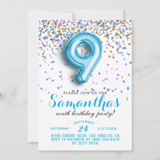 9e anniversaire Confetti Invitation (Devant)
