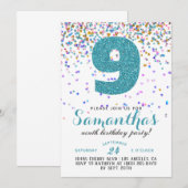 9e anniversaire Confetti Invitation (Devant / Derrière)