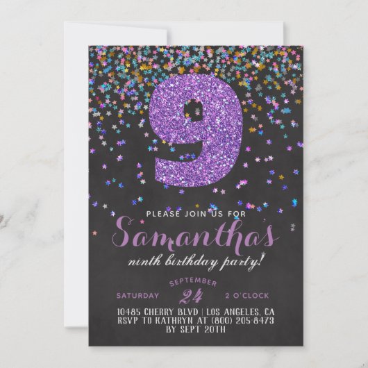 9e anniversaire Confetti Invitation (Devant)