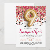 9e anniversaire Confetti Invitation (Devant / Derrière)