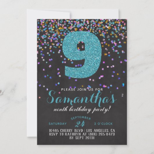 9e anniversaire Confetti Invitation (Devant)