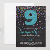 9e anniversaire Confetti Invitation (Devant / Derrière)