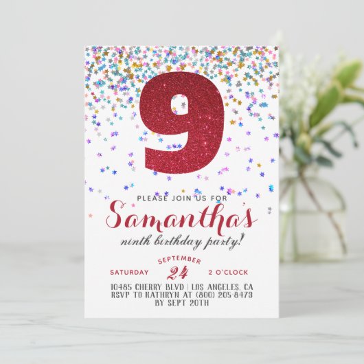 9e anniversaire Confetti Invitation (Debout devant)