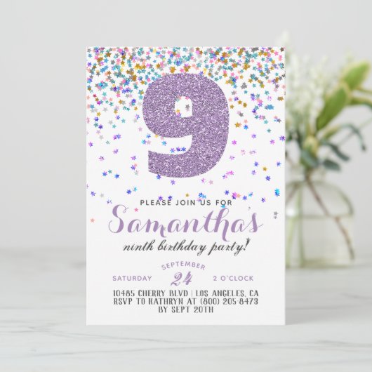 9e anniversaire Confetti Invitation (Debout devant)