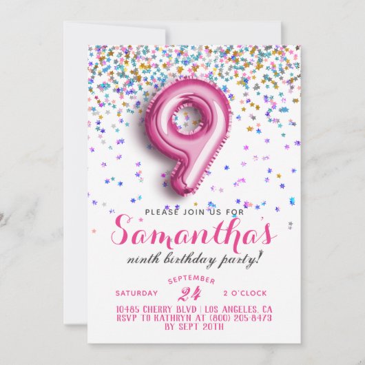 9e anniversaire Confetti Invitation (Devant)