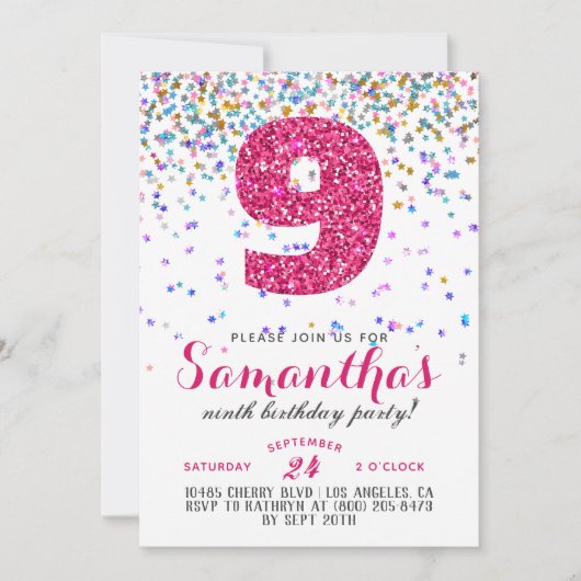 9e anniversaire Confetti Invitation (Devant)
