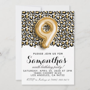 9e anniversaire Invitation Poster de animal Leopar