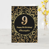 9e anniversaire Modèle floral noir et or (Fleur jaune)