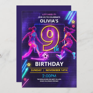 9e anniversaire Neon Football Invitation
