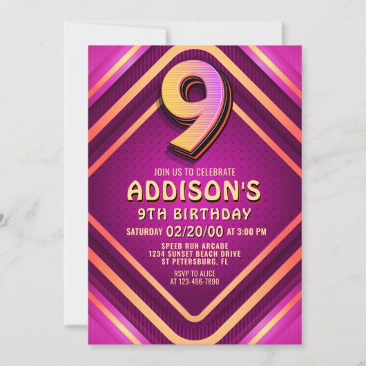 9e anniversaire Neon Invitation (Devant)