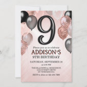 9e anniversaire Rose Gold Balloons Invitation (Devant)