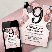 9e anniversaire Rose Gold Balloons Invitation