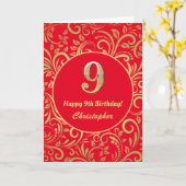 9e anniversaire Rouge et or modèle floral (Fleur jaune)