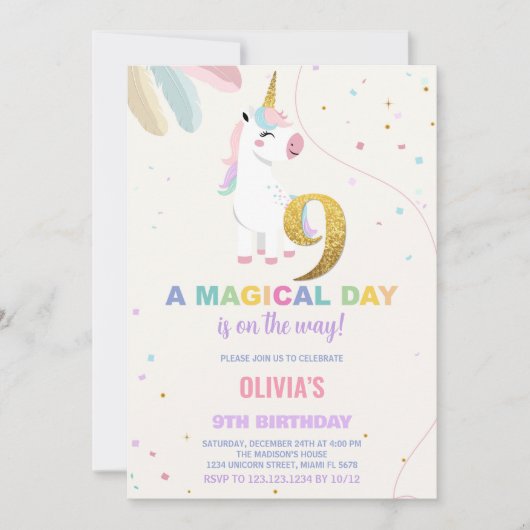 9e anniversaire Unicorn Anniversaire Invitations (Devant)