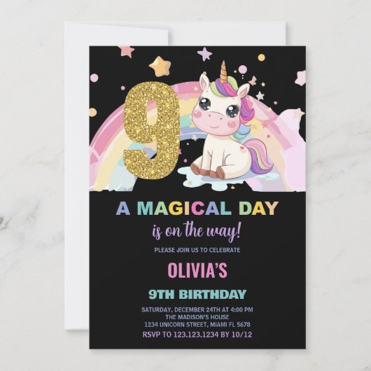 9e anniversaire Unicorn Anniversaire Invitations (Devant)