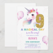 9e anniversaire Unicorn Anniversaire Invitations (Devant / Derrière)