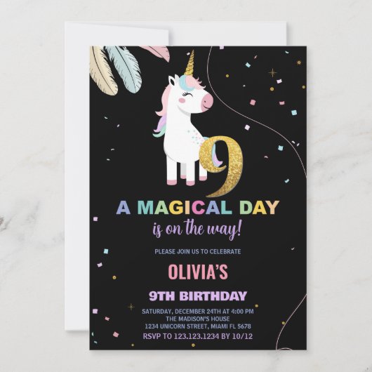 9e anniversaire Unicorn Anniversaire Invitations (Devant)