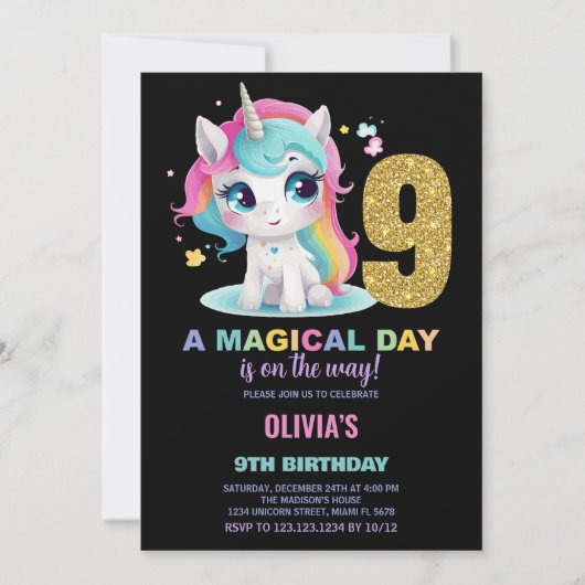 9e anniversaire Unicorn Anniversaire Invitations (Devant)