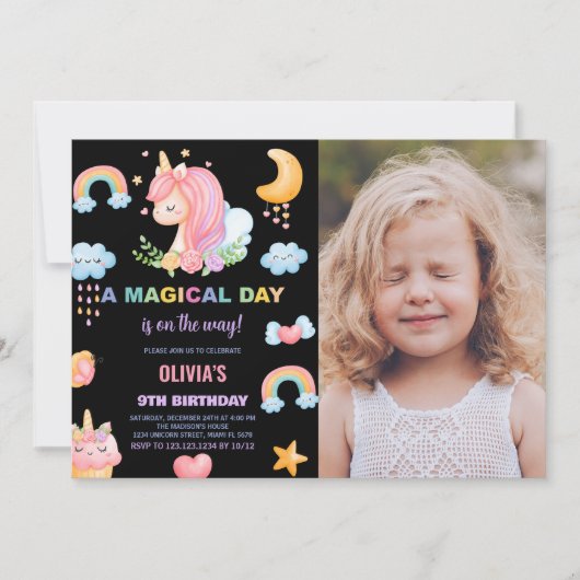 9e anniversaire Unicorn Anniversaire Invitations a (Devant)
