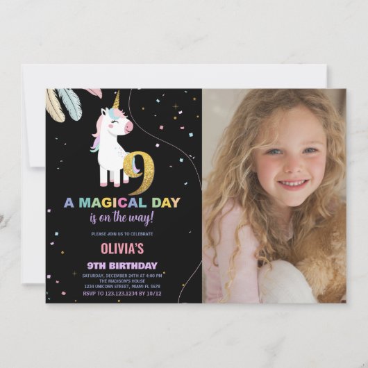 9e anniversaire Unicorn Anniversaire Invitations a (Devant)
