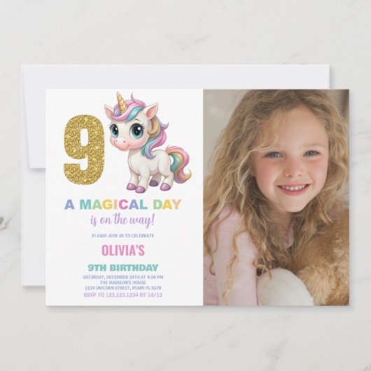 9e anniversaire Unicorn Anniversaire Invitations p (Devant)