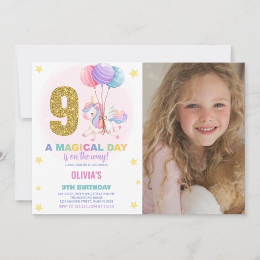 9e anniversaire Unicorn Anniversaire Invitations p (Devant)