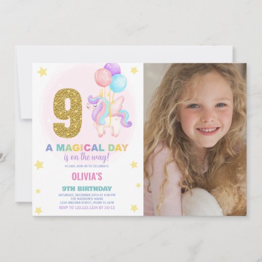9e anniversaire Unicorn Anniversaire Invitations p (Devant)