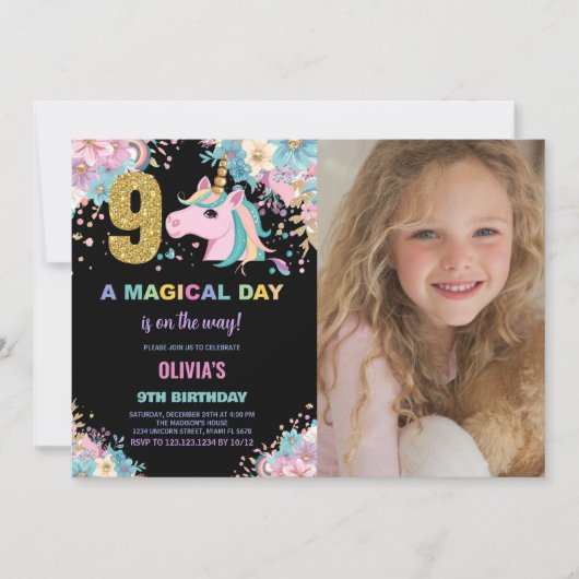 9e anniversaire Unicorn Anniversaire Invitations p (Devant)