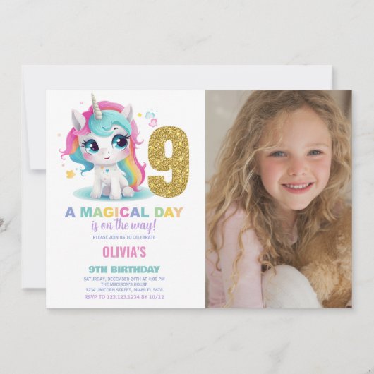 9e anniversaire Unicorn Anniversaire Invitations p (Devant)